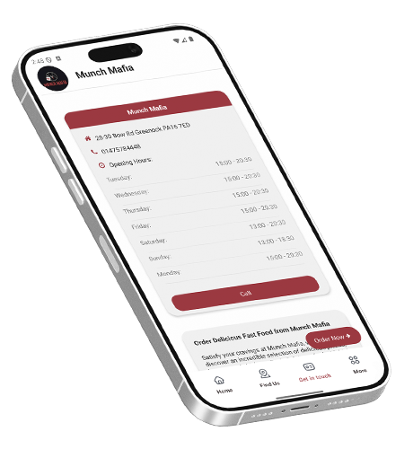 Munch Mafia Greenock App Mockup Screen